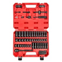 WETT 0.9cm(3/8인치) 드라이브 임팩트 소켓 세트 95피스 렌치 SAE/미터법 깊음/얕음 CR-V 스틸 키트 (0.8cm-1.9cm(5/16인치-3/4인치) 8-