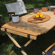 위모캠 우드롤테이블 감성테이블 접이식 원목테이블 캠핑테이블, 내추럴(L)라운드엣지(H:45cm)