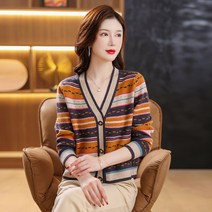 여자 신상스웨터 스트라이프 니트 가디건 가을 루즈핏 숏 코트