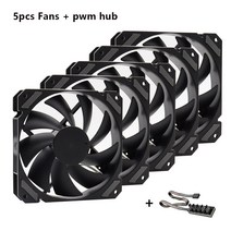 Wovibo 120mm 팬 블랙 PWM 4PIN 12V DC 케이스 CPU 쿨러 워터 냉각 컴퓨터 섀시 조용한 높은 공기 볼륨 Ven, 06 5 Fans with Hub