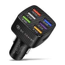 차량용 usb 시거잭 급속 충전기 15a 발광 자동차 충전기 6usb 다공성 qc3.0 정사각형 하이패스 급속 충전 다기능 멀티 포트 고속 충전, 검은색, 만능인