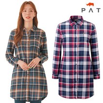 PAT 코튼 롱 체크 셔츠