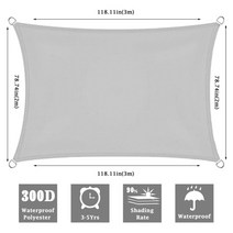 어닝천갈이 방수원단 레이어닝 빗물막이 방수 캐노피 태양 보호소 삼각형 양산 야외 캐노피 정원 파티오 풀 음영 항해 천막 캠핑 그늘 천 -, 회색 직사각형 2x3m