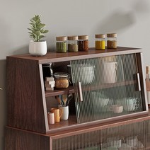 에트홈 일본식 빈티지 원목 스토리지 홈카페장 수납장 접시 2단 보관함 미닫이 유리 그릇장, 3번 디자인