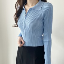 제니트 슬림핏 카라넥 여성 캐주얼룩 투집업 골지 가디건 미뉴카라집업