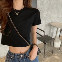 Aotelai korelan 순면 반팔 좋은 품질과 저렴한 가격 바디 타이트한 바닥 셔츠 여성용 짧은 배꼽 반팔 탑 한국어 버전 디자인 감각 핫 걸 크로스 보더 티셔츠 여성