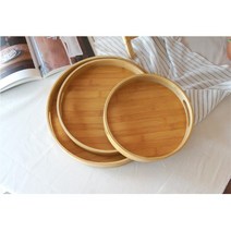 1인 밥상 간식 우드 손잡이 원형 트레이 혼밥 커피쟁반 빵트레이 디저트, 단일사이즈