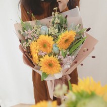 로맨틱 테디베어 해바라기 꽃다발(M), 샵으로 방문할게요:) (월~토), basic(+0원)