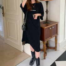 [최저가]루즈핏 심플한 레터링 빅사이즈 반팔 원피스 2color