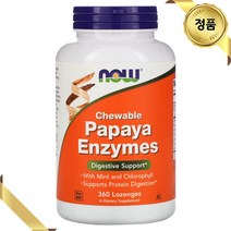 나우푸드 파파야 효소 100mg 360정 츄어블 사탕 브로멜라인 페퍼민트 아밀라아제