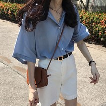 데일로엔 여성 베이직 카라넥 루즈 반팔 셔츠