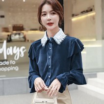 SAMARA 여성용 겨울 기모 벨벳 블라우스