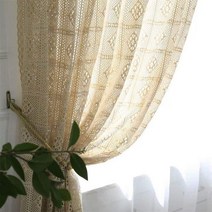 빈티지린넨커튼 체크꽃무늬커텐 인테리어레트로커텐 북유럽플라워 커튼Boho 크로 셰 뜨개질 코튼 창 커튼