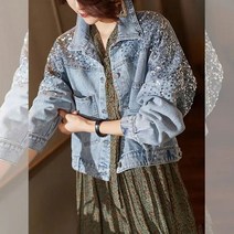 여성 숏 크롭 라이더 가죽 레더 자켓 홀 진 봄 짧은 스팽글 데님 스플 라이스 가 가