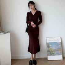 PGM*^몰패션마켓11 gops5393k09b 원피스 머메이드스커트 포인트 페미닌룩 데이트 기본 데일리 컬러 랩원피스 검정 페미 머스커트 코튼 브이넥 머메이^^췤pgm