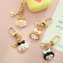 디아픽 귀여운 소녀 에어팟 키링 열쇠고리 자동차 가방 핸드폰 키링 예쁜 키홀더 악세사리, 블랙소녀
