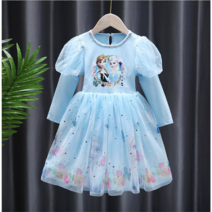 최신상 공주 드레스 겨울왕국 엘사 안나 긴팔 원피스 드레스 생일 유치원 행사 선물 L5 (왕관 지휘봉 증정)