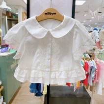 밀리밤 2023년 NEW 여름신상!! 귀요미 둥근카라 레이스를 더한 오픈스타일 프릴 블라우스