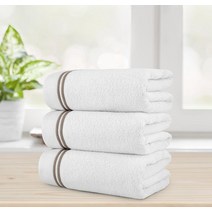 Chic Home 고급스러운 3피스 100% 순수 터키산 면 화이트 목욕 타월 76.2 x 152.4cm(30 60인치) 매우 부드러움 흡수성이 뛰어나며 저자극성 오래 지속, White-taupe_3-Piece Bath Towel