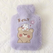 손난로 뜨거운 물 병 만화 귀여운 어깨 끈 토끼 플러시 물 주입 휴대용 보온 손 따뜻하게 두꺼운 아기, Purple Bear