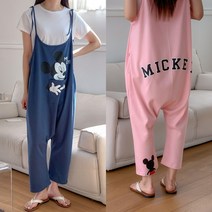 수니베 윙크 미키 배기 끈 멜빵 여성 빅사이즈 팬츠 귀여운 데일리 스판