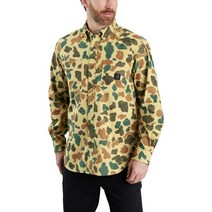 칼하트 남성 플란넬 카모 긴소매 셔츠 1972 덕