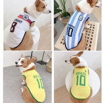 강아지 옷 축구 유니폼 나시 민소매, 브라질