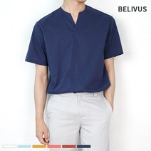[빌리버스] 남자 반팔 셔츠 BMS013 남성 무지 브이넥 여름 남방