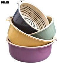 DFMEI 이중 플라스틱 물빠짐 바구니 대야 주방 가정용 거실 과일 바구니 세척 과일 야채 바구니 간편, 포피스(대+중)랜덤컬러