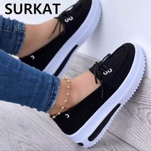 Surkat 라운드 토 플랫폼 웨지 뮬 레이스업 슬립온 슬립온