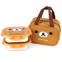 리락쿠마 가방 2단 스텐 도시락, 2세트