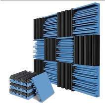 방음재 흡음재 방음벽 1224pcs 250x250x5mm 어쿠스틱 폼 방음 패널 크리 에이 티브 규제 방음 스튜디오 절연 흡수 벽 패널, 고밀도, 24개, 검은 색과 파란색