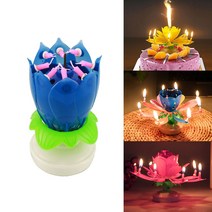 생일축하파티 멜로디 회전 연꽃초 생일초 블루 IP