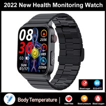 초등학생스마트워치2022 새로운 혈당 모니터 건강 스마트 워치 남자 ECG + PPG 혈압 측정 IP68 방수 스포츠, 10 Black Steel B