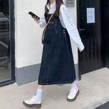 여성 데님 원피스 봄 바캉스 패션 점프 슈트 자수 멜빵 드레스 여름 포켓 버튼 진 오버올