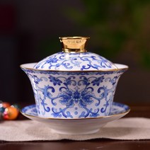 중국찻잔 본 차이나 에나멜 sancai 덮여 컵 단일 초대형 여덟 보물 차 그릇 세트, 청화백자300ml