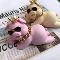 쓰리타임 / 핸드메이드 차량용 돼지 석고 방향제 인테리어 선물, 블랙체리(5ml), 옐로우