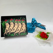 러블리팜 명품 용돈 선물 한우 + 보자기 + 태슬 + 비누꽃 한송이 카네이션 세트, 인삼+한송이카네이션세트, 블루