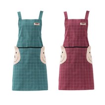 1+1 에클리츠 스마일 앞치마 면앞치마 타올일체형 카페 유치원 식당 꽃집, 그린+레드