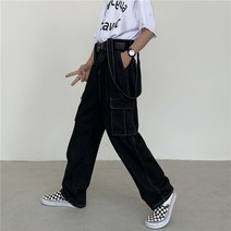 ins 봄여름 탈부착 멜빵바지 남녀 와이드 투피스 청바지 러쉬 커플룩