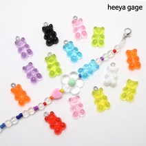 하리보 곰돌이 비즈 팬던트, 직구멍, 하늘색