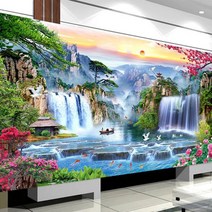 HAPPY 산수화 폭포 계곡 매화 장미 풍경 절경 전체수 보석십자수 DIY키트 B0271, 150x70cm