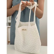 화이트 레이스 대용량 숄더백 휴대용 쇼핑백 핸드백