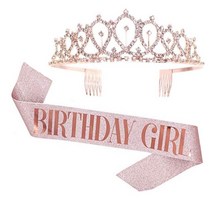 에브리띵스마일 티아라 왕관 생일축하 어깨띠 생일파티 장식 소품 파티용품 세트, 1세트, 02. 로즈골드 걸