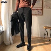 DFMEI 바지 남성 봄 가을 바지 캐주얼 바지 가을 겨울 모델 두꺼운 모직 스트레이트 남성 작은 정장 9점