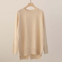 여성용 기본핏 라운드넥 언발 트임 데일리 롱 루네뒷트임 니트