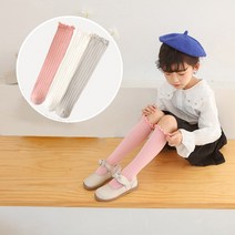 뿜뿜삭스 여아용 핑크 플라워 니삭스 양말 E31 3켤레 세트