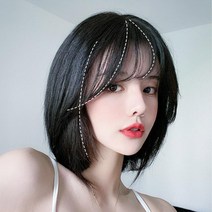 앞머리 탑피스 정수리 가발 붙임머리 불파트 뱅 중년 탑 커버 엄마 부분가발, 블랙