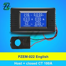 용량 배터리 디스플레이 차량용 디지털 표시기 패널 측정기 전류계 전압계 C 80V260V 5 10 100 전압 전류 테스터 전력 에너지 주파수 역률, 0-100A Split CT