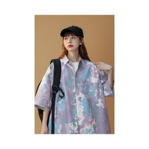 와이케이하우스 Aberdeen 문학 남성 타이 다이 반팔 셔츠 여름 조수 브랜드 느슨한 캐주얼 디자인 틈새 모든 경기 재킷_69215